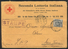 ITALY: Cover With Corner Card Of "Seconda Lotteria Italiana" Sent To Argentina On 26/JUL/1922, Franked With 5c., VF!" - Ohne Zuordnung