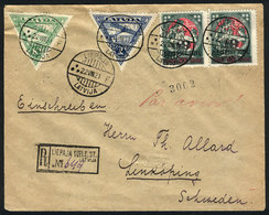 LATVIA: Registered Airmail Cover Sent From Liepaja To Sweden On 22/AU/1921 With Very Nice Postage Including Sc.C1/C2, Ex - Lettland