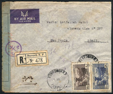 LEBANON: Registered Airmail Cover Sent From Beyrouth To Brazil On 1/DE/1942, Censored, With Arrival Backstamp Of 4/FE/19 - Liban