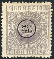 MACAU: Sc.16b, 1884 80Rs. On 100Rs, Perf 12½, Mint No Gum, Very Fine (with Number Written On Back In Violet Pencil), Wit - Sonstige & Ohne Zuordnung