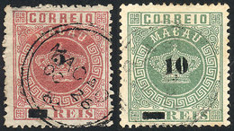 MACAU: Sc.22/23, 1885 Cmpl. Set Of 2 Overprinted Values, Used, Fine Quality (the 5Rs. With Tiny Defect On Back), Catalog - Autres & Non Classés