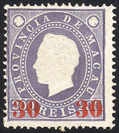 MACAU: Sc.45, 1892 Provisional Of 30Rs., Issued Without Gum, VF Quality, Catalog Value US$70. - Sonstige & Ohne Zuordnung