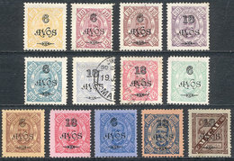 MACAU: Sc.119/131, 1902 Provisionals, Cmpl. Set Of 13 Overprinted Values, Mint No Gum (most Issued Without Gum), 2 Are U - Autres & Non Classés