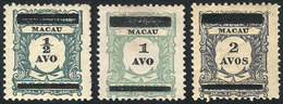 MACAU: Sc.144/146, 1910 Cmpl. Set Of 3 Overprinted Values, VF Quality (Sc.145 Without Gum), Catalog Value US$42. - Autres & Non Classés