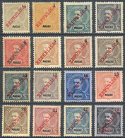 MACAU: Sc.147/157D, 1911 Cmpl. Set Of 16 Values With "REPUBLICA" Overprint Applied In Lisboa, Mint (most Without Gum), V - Autres & Non Classés
