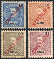 MACAU: Sc.156/157B, 1911, Lisboa Overprint, 4 Good Values Of The Set, Mint No Gum, VF Quality, Catalog Value US$72. - Other & Unclassified