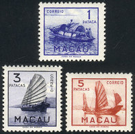 MACAU: Sc.361/363, 1951 Ships, Cmpl. Set Of 3 Values, Mint Lightly Hinged, The Gum Lightly Crystallized, Fine Quality, V - Other & Unclassified