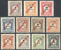 MACAU: Sc.J12/J22, 1911 Cmpl. Set Of 11 Values With "REPUBLICA" Overprint, Several With Gum, Fine To VF Quality, Catalog - Autres & Non Classés