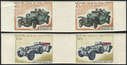 MALI: Yvert 114 + 61, 1968 Old Cars, The 2 High Values Of The Set, IMPERFORATE GUTTER PAIRS, The 45Fr. Value With Minor  - Mali (1959-...)