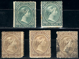 FALKLAND ISLANDS/MALVINAS: Sc.3: 2 Stamps Mint No Gum, In Different Shades + Sc.4: 2 Mint (1 Without Gum) And 1 Used, Al - Falkland Islands