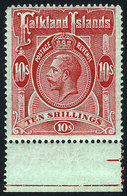FALKLAND ISLANDS/MALVINAS: Sc.39, 1912 George V 10S., Red On Green Paper, With Sheet Margin Below, MNH, Excellent Qualit - Falkland