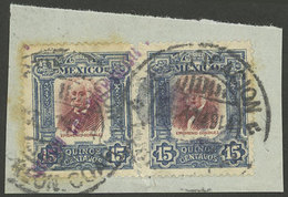 MEXICO: Sc.316, Pair On Fragment, The Left Stamp With Violet Overprint "Gobierno Constitucionalista" Applied By Hand, In - México