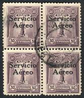 PERU: Yvert 1, "El Marinerito", 1927 50c. SECOND PRINTING, Very Rare Used BLOCK OF 4, Excellent Quality!" - Perù