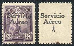 PERU: Yvert 1, 1927 50c. With DOUBLE OVERPRINT Variety, One On Back, Used, VF, Extremely Rare! - Perù