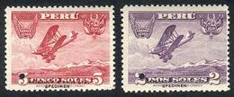 PERU: Yvert 4/5, 1934 Biplane, Set Of 2 Values, Proofs In Different Colors With Little Punch Hole On The Left Face Value - Perù