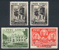 PERU: Yvert 62/64, 1938 Panamerican Congress, 4 Stamps With Little Punch Cancel And Overprinted "WATERLOW & SONS LTD - S - Perù