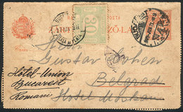 ROMANIA: Front Of A Lettercard Sent From Budapest (Hungary) To Belgrade (Yugoslavia) On 21/JUN/1909 And Forwarded To Buc - Autres & Non Classés