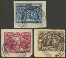 EL SALVADOR: Sc.101/103, 1894 Columbus, The 3 High Values Of The Set On Fragments, Postally USED, VF Quality, Rare! - El Salvador