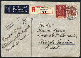 SWITZERLAND: Registered Airmail Cover Sent From Zürich To Rio De Janeiro On 15/MAR/1946 Franked With 2,100Fr., Very Nice - Altri & Non Classificati