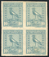 URUGUAY: Sc.291, 1924 Tero Southern Lapwing 10c., IMPERFORATE BLOCK OF 4, Excellent Quality (the Top Stamps Lightly Hing - Uruguay