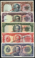 URUGUAY: 1967 Issue, Banknotes Of 50, 100, 500, 1000 And 5000 Pesos Overprinted "MUESTRA SIN VALOR", Serial "00000000" W - Uruguay