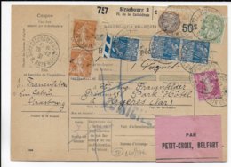 1931 - COLIS POSTAUX D'ALSACE - BULLETIN Avec FISCAL 50c + SEMEUSE + EXPO 31 De STRASBOURG => HYERES - Briefe U. Dokumente