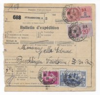 1938 - COLIS POSTAUX D'ALSACE - BULLETIN Avec FISCAL 2F20c + SEMEUSE + CARCASSONNE De STRASBOURG => WASSELONNE - Covers & Documents