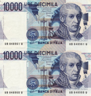 ITALY 2 X 10000 LIRE 1984 P-112a UNC Consecutive Numbers "free Shipping Via Registered Air Mail" - 10000 Lire