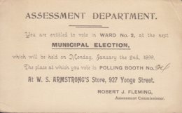 Canada Postal Stationery Ganzsache Entier PRIVATE Print ASSEMENT DEPARTMENT MUNICIPAL ELECTION 1899 - 1903-1954 Kings