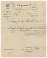 TELEGRAMMA    N° 68     1901    DA  WOHLEN PER  PARIS - Télégraphe