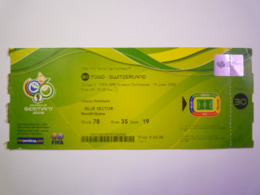 2019 - 2669  Coupe Du MONDE 2006  :  BILLET  TOGO - SWITZERLAND  XXX - Autres & Non Classés