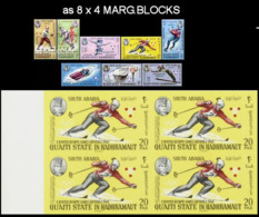 Qu'aiti State Of Hadhramaut 1967 Olympics Grenoble MARG.IMPERF.4-BLOCKS:8 (32 Stamps) South Arabia Aden - Winter 1968: Grenoble