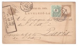 France Poste Ferroviaire Chemins De Fer De L'est Cachet Paris 1898 Entier Postal Hongrie Kecskemet + Timbre - Bahnpost