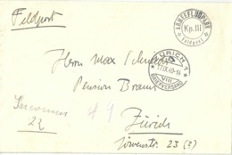 Feldpost Brief  "Armeeflugpark Kp.III" - Zürich           1940 - Oblitérations