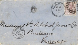 1875- Cover Fr. Y & T N° 56 Pl. 7 Cancelled  LONDON Killer 34 To Bordeaux - Cartas & Documentos