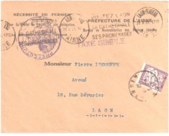 LAON PLATEAU Aisne Lettre Entête Préfecture Simple Taxe 50c Banderole Ob 1931 Yv T 37 - 1859-1959 Brieven & Documenten