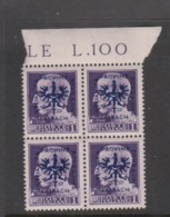 Lubiana German Occupation  S 10 1944  Lire Una Violet Block 4 ,mint Never Hinged, - Lubiana