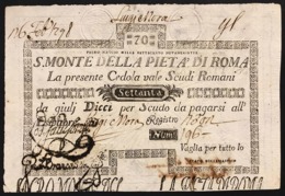 Stato Pontificio Cedola Da 70 Scudi Sacro Monte Della Pietà Di Roma  01 05 1797 Spl/sup Naturale Lotto.2894 - [ 9] Sammlungen