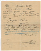 TELEGRAMM   N°  59   DEL  1897   DA  WOHLEN    PER    PARIS  (VIAGGIATO) - Telegraafzegels