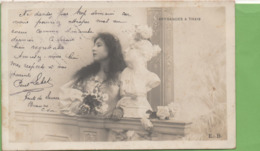 CPA Femme + Buste Offrande à THAIS E.B, 2x 5c Blanc 1904 - Entertainers