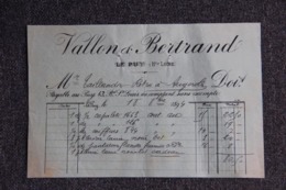 Facture Ancienne - LE PUY , VALLON Et BERTRAND - 1800 – 1899