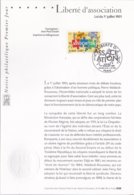 Notice Philatélique Premier Jour Liberté D'associations , 06 Juillet 2001 - Documenten Van De Post