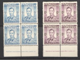 Southern Rgodesia King George VI 9d And 10d  Imprint Blocks Of 4  MUH , UMM SG 46, 47 ** - Rhodésie Du Sud (...-1964)