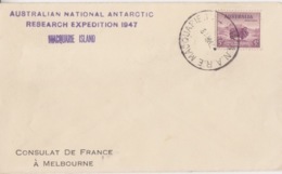 Polaire Australien, N° 115 Obl. Macquarie Is. Le 7 MR 48 + Griffe "Australian National Antarctic Expédition 1947 Macqua" - Lettres & Documents