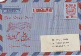 Polaire Australien, Aérogramme Illustré (rouge) Mawson Base Obl. Mawson Le 16 FE 55 - Lettres & Documents