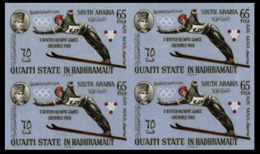 Qu'aiti State In Hadhramaut 1967 Olympics Grenoble Skijumping Air Mail 65Fils 4-BLOCK Aden South Arabia - Winter 1968: Grenoble