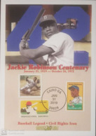 V) 2019 USA, JACKIE ROBINSON CENTENARY, BASEBALL LEGEND, BLACK CANCELLATION, FDC - 2011-...