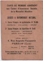 Carte De Membre Adhérent/ Caisses D'Assurances Sociales De La Mutualité Hôteliére/ Paris//1937   VPN270 - Non Classés