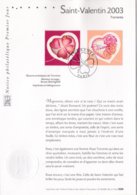 Notice Philatélique Premier Jour Saint Valentin Torrente,  11 Janvier 2003 - Documents Of Postal Services