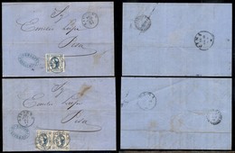 REGNO - 15 Cent Litografico (13) - Due Lettere D'archivio Da Livorno A Pisa Con Affrancature Diverse (13d - 28 Agosto) ( - Other & Unclassified